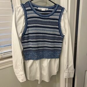 Veronica Beard Navy and White Knit Vest with Blouse